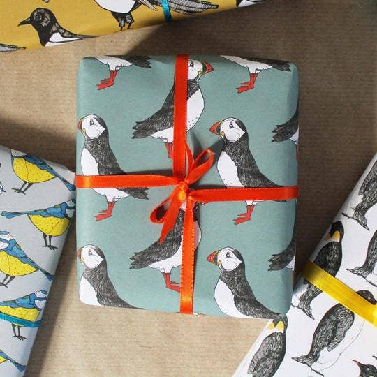 martha and hepsie ltd - Wholesale Flat Wrap - Puffin Recyclable Wrapping Paper - Nautical Gift Wrap