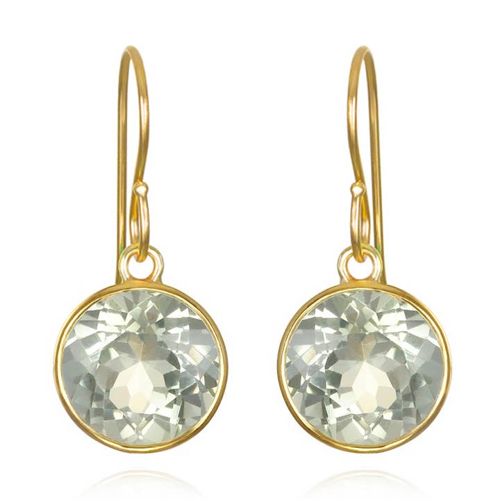 Bezeled Round Gemdrop Earrings - Green Amethyst for wholesale by Amelia Rose Jewelry