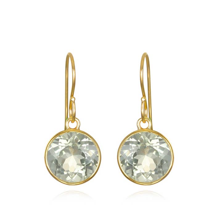 Bezeled Round Gemdrop Earrings - Green Amethyst for wholesale by Amelia Rose Jewelry
