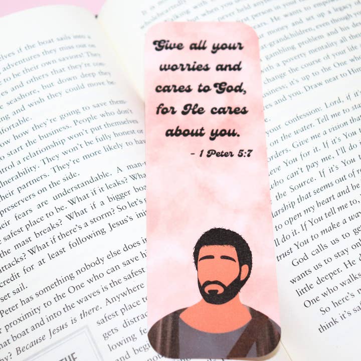 Marque-page verset biblique chrétien - 1 Pierre 5:7 - Dessiné à la main pour la vente par Espyz Studio