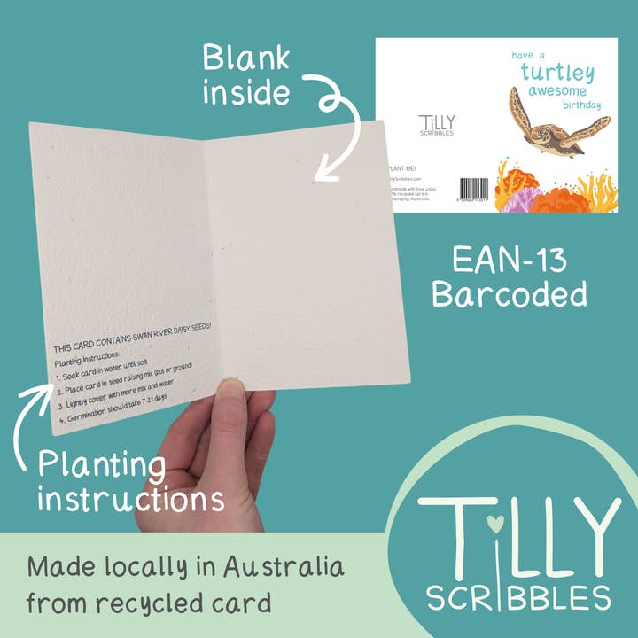Tilly Scribbles - Wholesale Birthday card - Plantable Turtle Birthday Card1