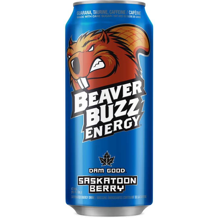 Grandpa Joe's Candy Shop - Wholesale Sports/Energy Drink - Beaver Buzz Saskatoon Berry Energy, 16 fl oz Can, 12 ct