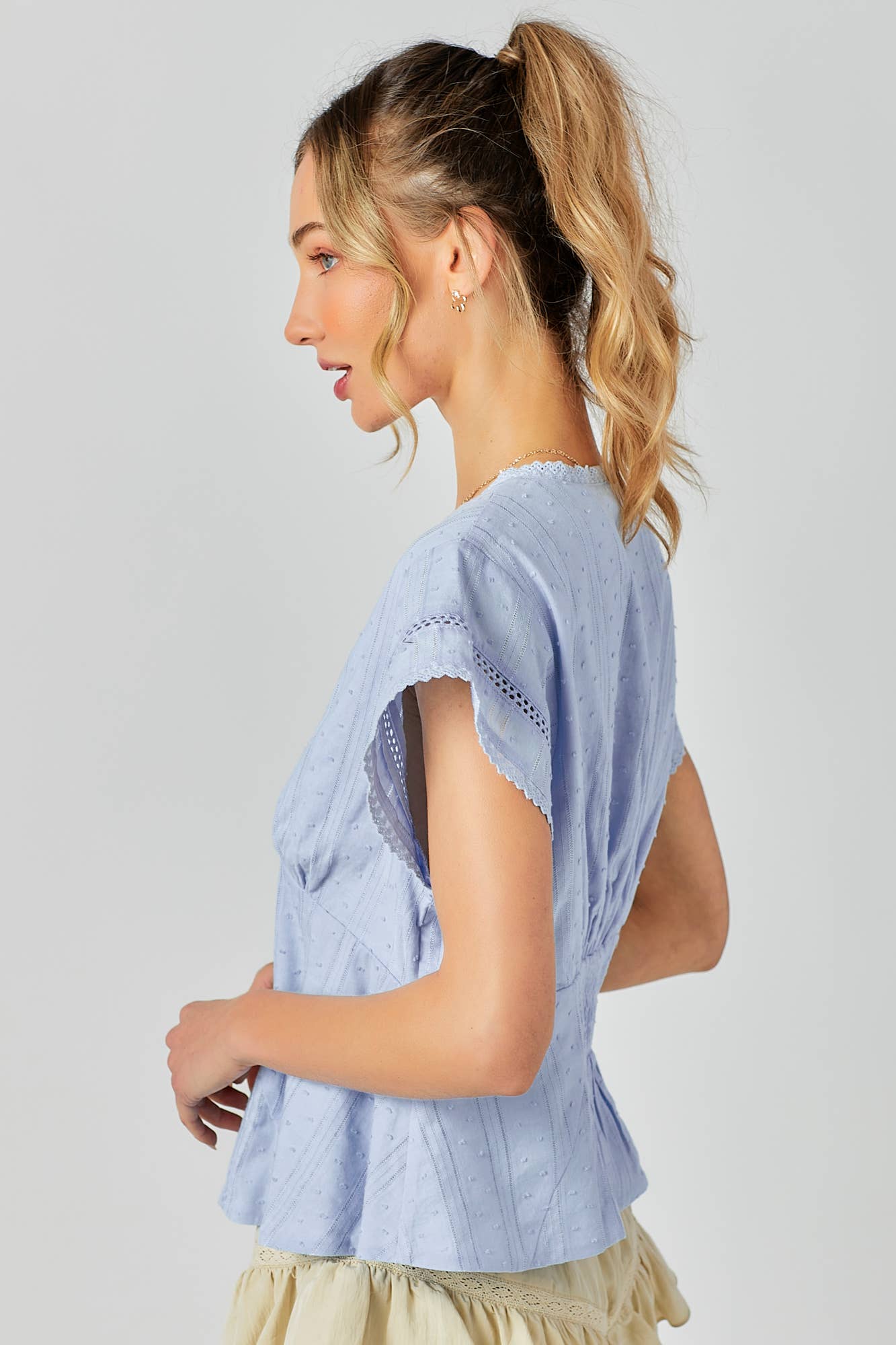 BABY PINK - Wholesale Knit Top - Women's - Lace Combo Peplum Top3