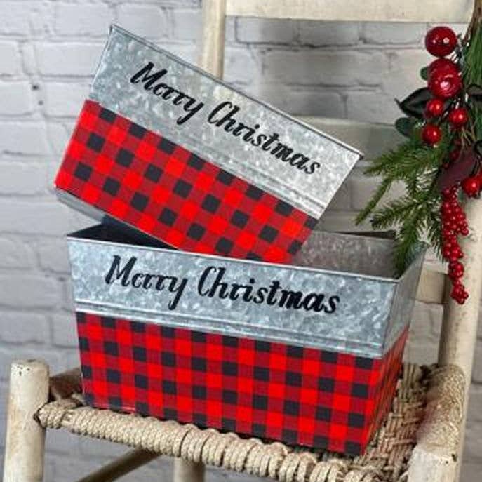 DNS Designs - Wholesale Christmas Decoration - Red/Black Buffalo Merry Christmas Rectangle Containers