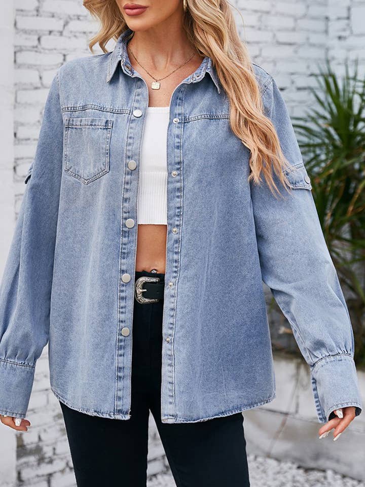 Lily Clothing - Wholesale Button Down Shirt - Women's - FOUR BUTTON LONG SLEEVED DENIM SHIRT TOP_CWTSTL10641