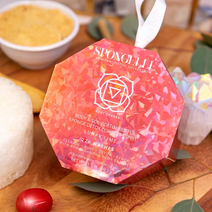 Spongellé – wholesale Bath pouf/sponge – Lunar Lime | Spiritual Detox (Red Jasper)
