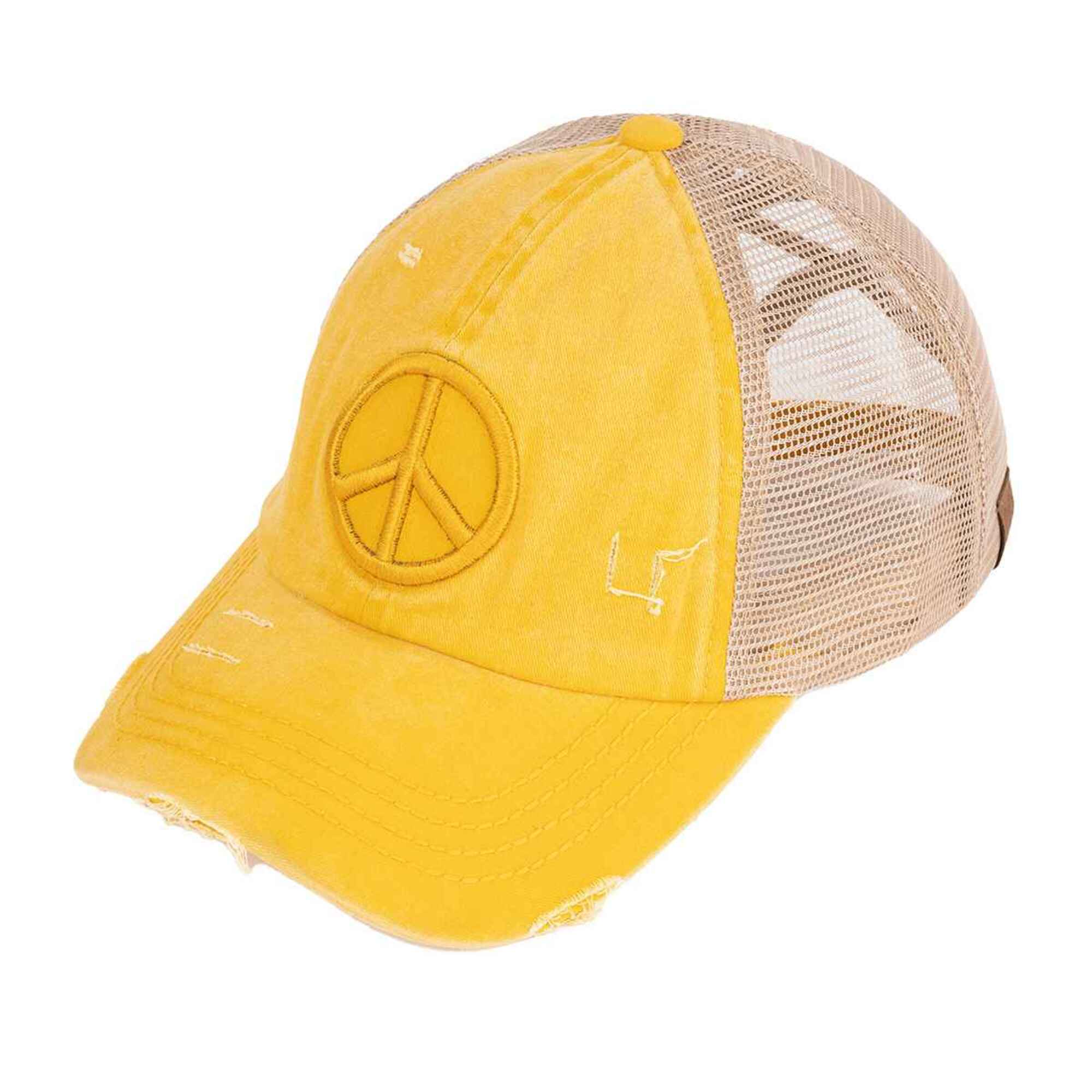 MiMi Wholesale - Wholesale Ponytail Cap - Women's - BT1017 Distressed Embroidered Peace Sign Cross Cross High Pony Baseball Cap0