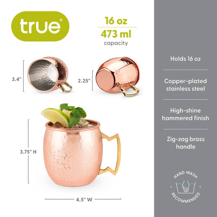 TRUE - Wholesale Cocktail/Liquor Glass - Moscow Mule 16 oz Hammered Copper Plated Mug5