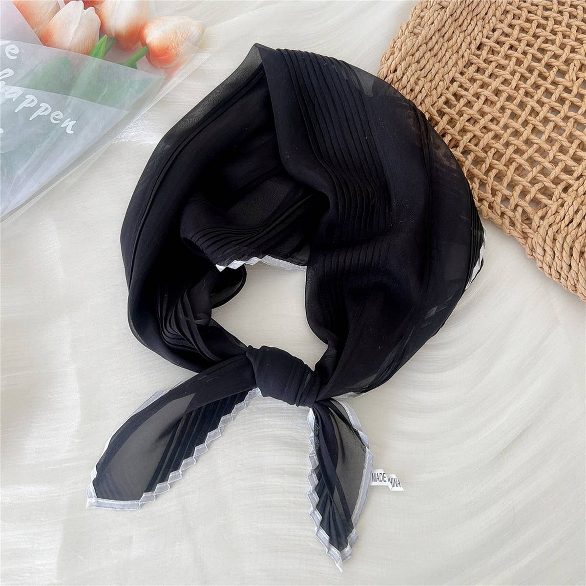 ACCITY - Wholesale Scarf - Women's - 60cm Pleated Sheer Square Scarf for Women_CWASC08495