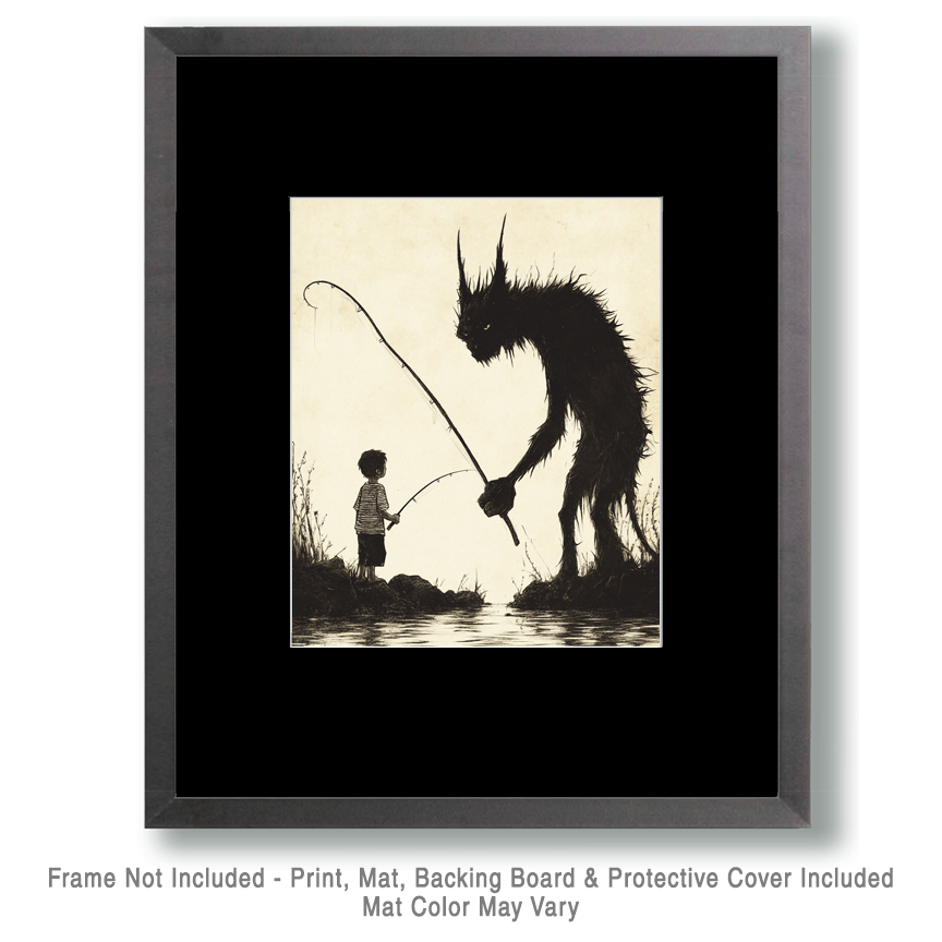 Mowbi – Großhandel Kunstdruck – Chupacabra Fishing — Mythical Beasts Wandkunstdrucke — 8″ x10″ Kunstwerk für 11″ x14″ Rahmen1