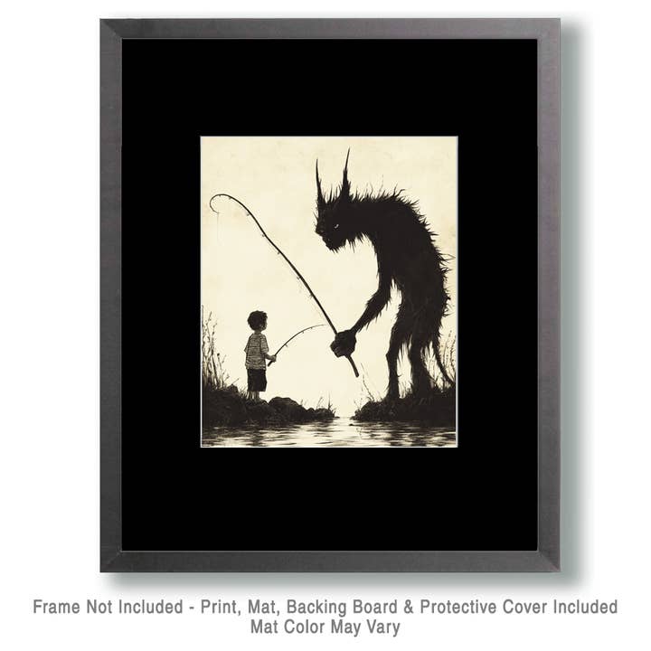 Mowbi – Großhandel Kunstdruck – Chupacabra Fishing — Mythical Beasts Wandkunstdrucke — 8″ x10″ Kunstwerk für 11″ x14″ Rahmen1