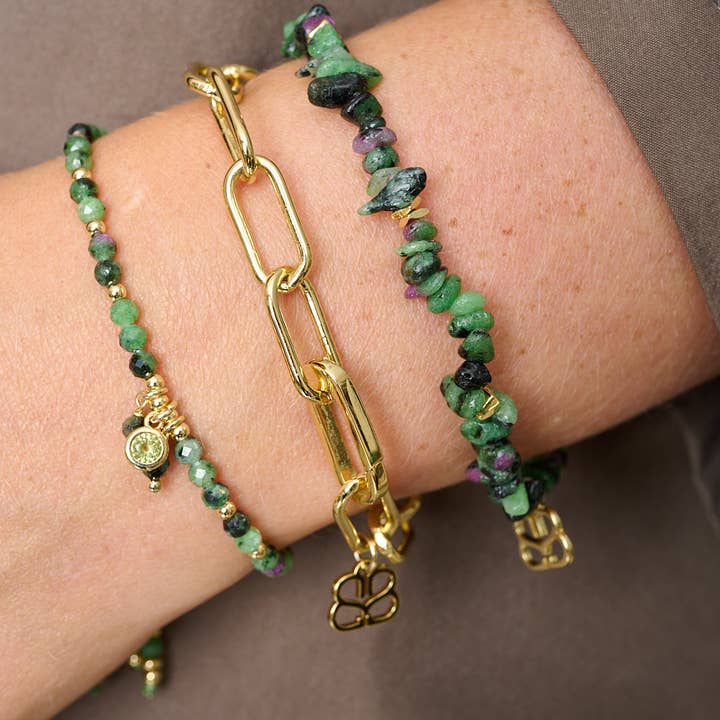 Parida Ruby Zoisite & Gold Bracelet Stack for wholesale by Boho Betty
