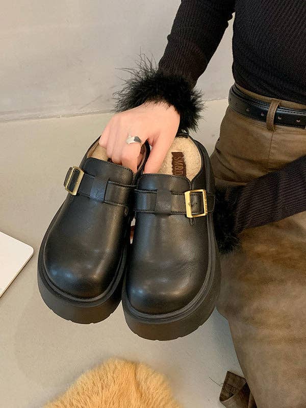 VividLux - Wholesale Loafers - Women's - Belt Buckle Round-Toe Split-Joint Loafers Platform Shoes Slippers&Mules12