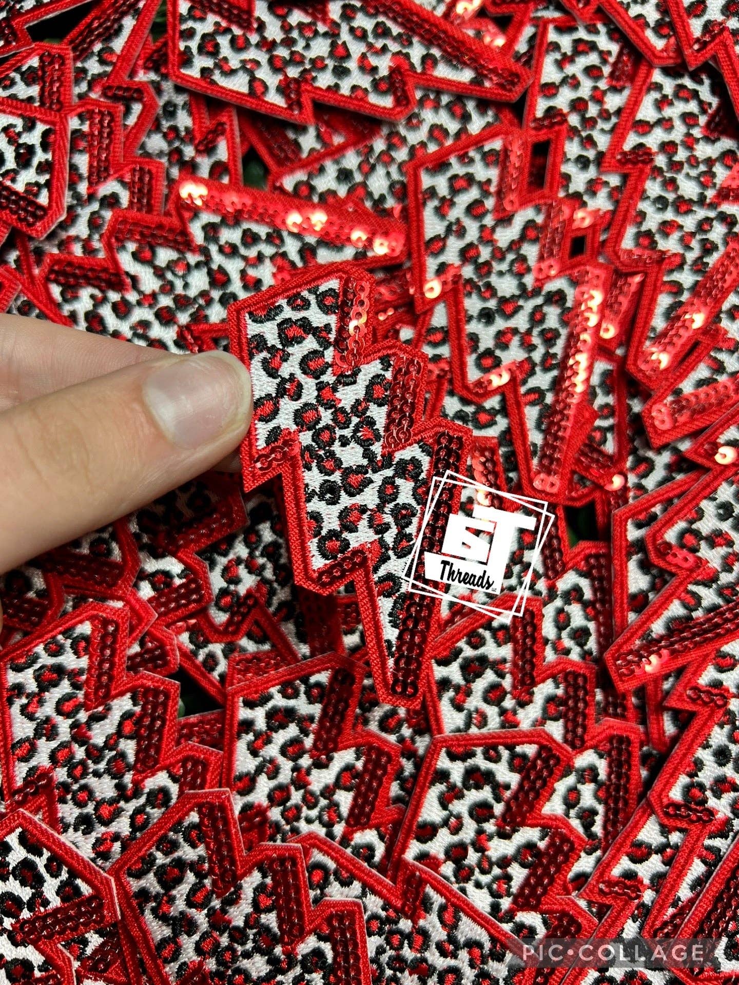 6j Threads LLC - Wholesale Patch - Red Leopard Print Lightning Bolt....Cap Patches Only0