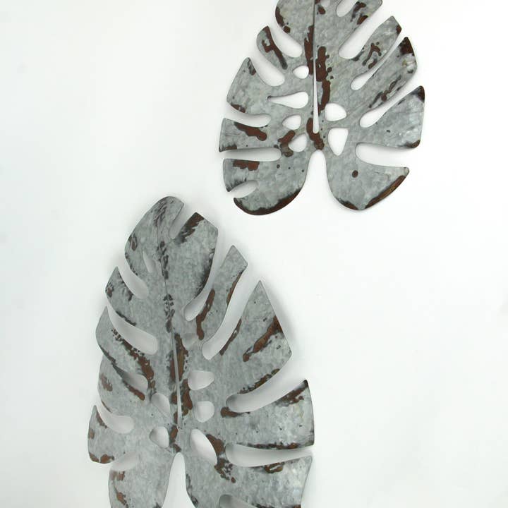 Zeckos – wholesale Dimensionell/3D-väggkonst – Set med 2 åldrade galvaniserade Monstera Leaf Wall Decor-16 & 24 tum1