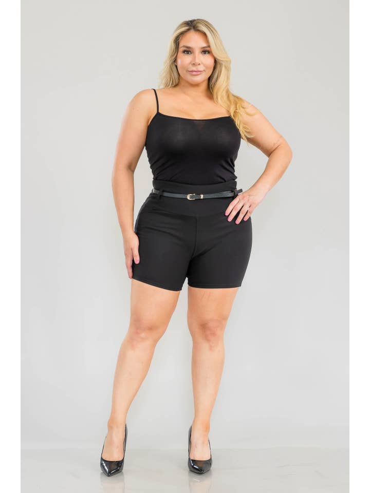 REDFINCH APPAREL INC - Wholesale Shorts - Women's - Womens Plus Size Sculpting Shorts With Faux Leather Belt