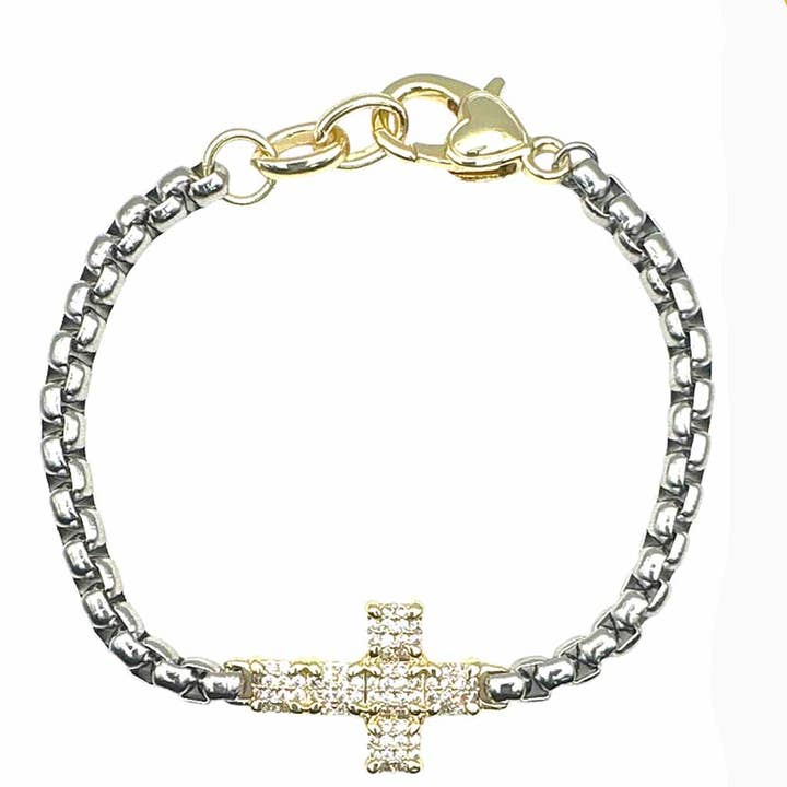 Pulseira com Berloque de Elo Cruzado Pavé B25169 CZ 2T (6,75") por atacado de Pretty Persuasions