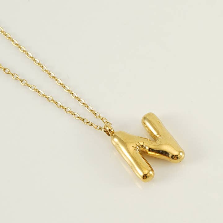 Mio Queena - Wholesale Pendant/Charm Necklace - Bubble Shape Initials 18K Gold Plated Pendant Necklace - FGS13