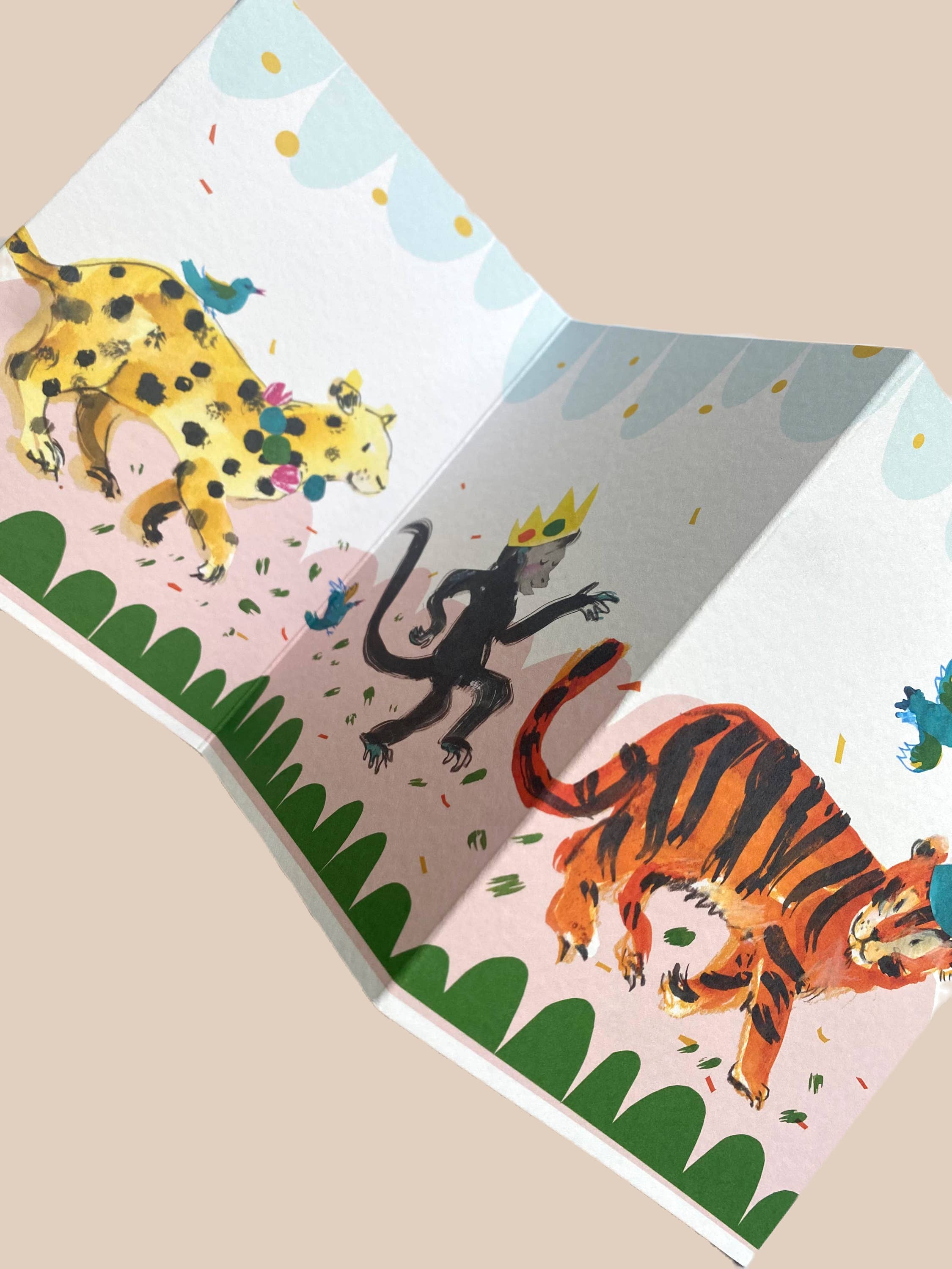 Esther Kent Design – wholesale Birthday card – Party Animals Concertina Card1