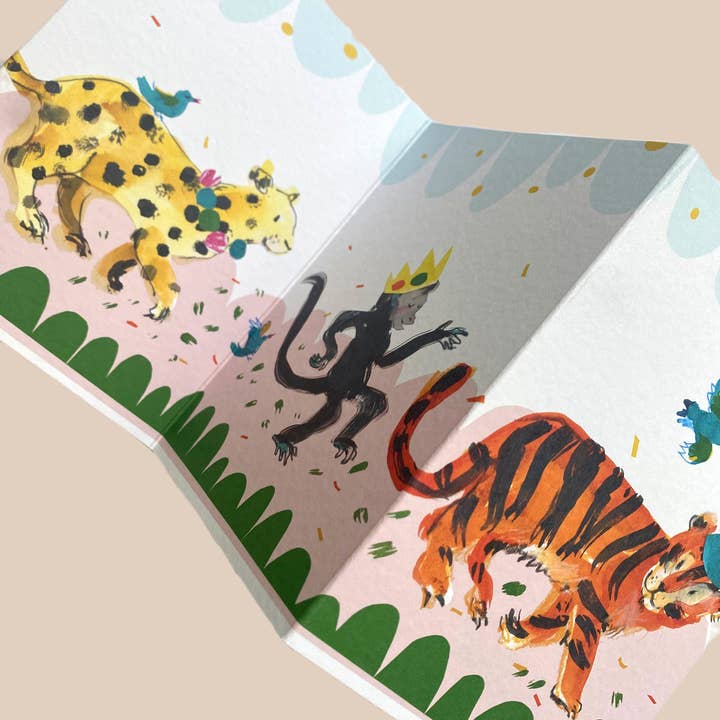 Esther Kent Design – wholesale Birthday card – Party Animals Concertina Card1