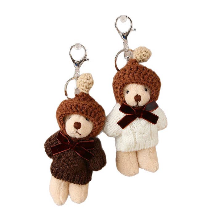Ornaments-Crocheted wool hat bear charm keychain for wholesale by Eagle Crest Industries Inc.