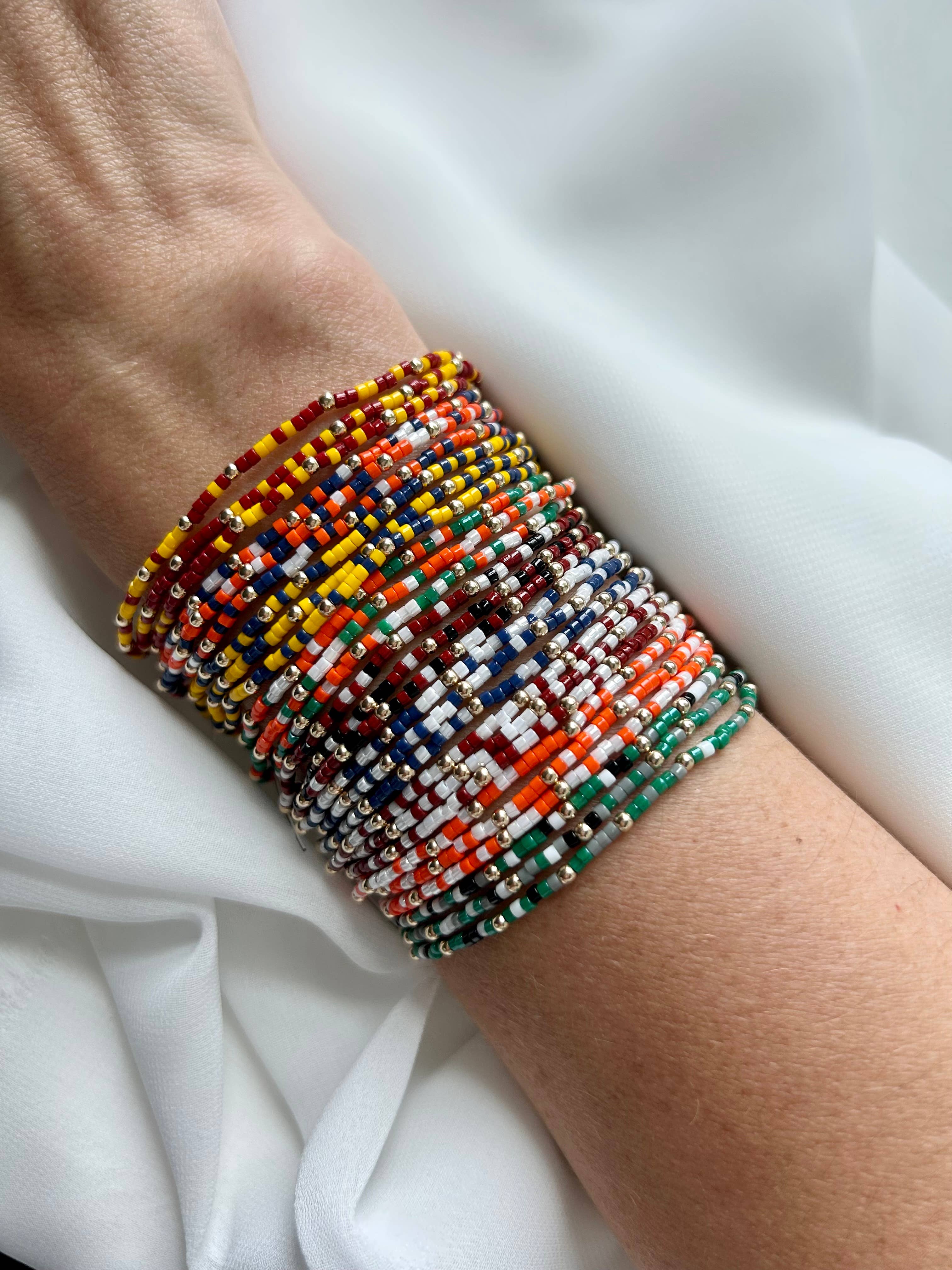 Back Bay Bead Company - Wholesale Beaded Bracelet - Game Day Bracelets Seed Bead Gold Filled Stretch Bracelets 12