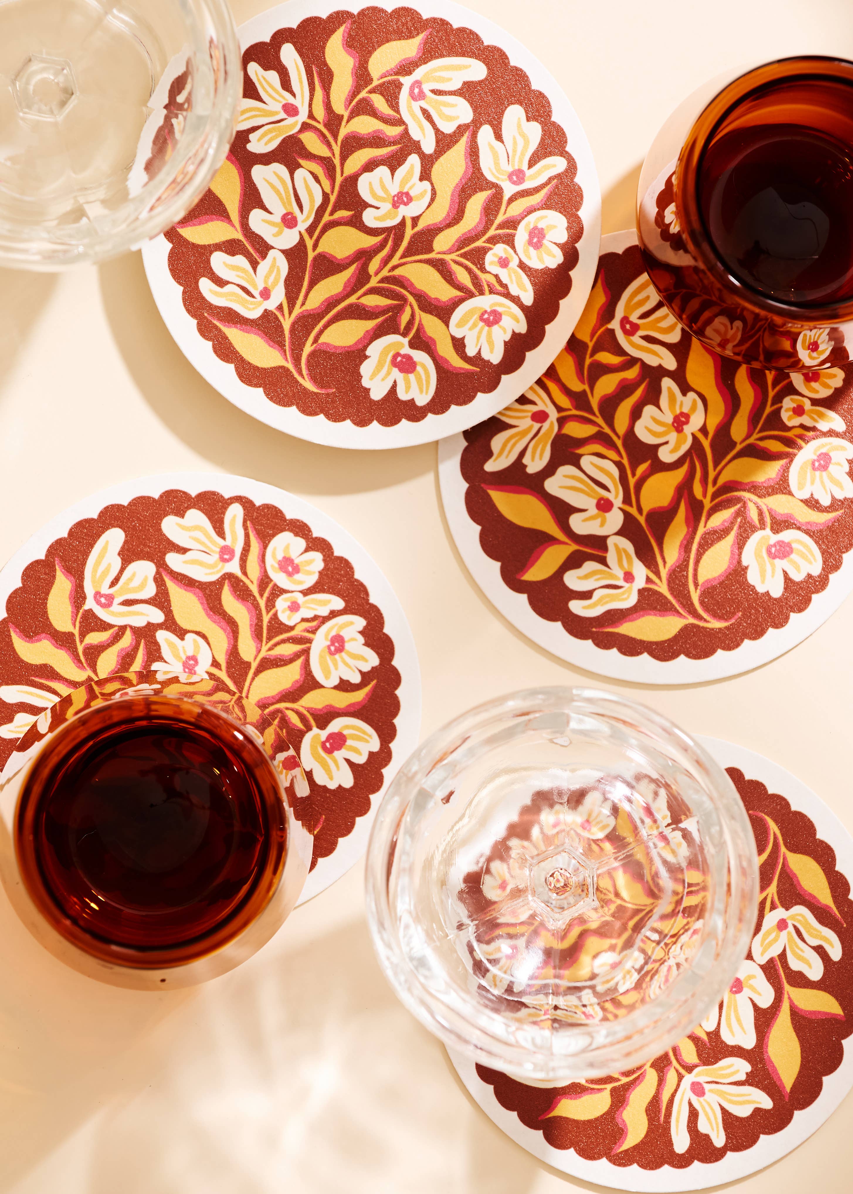 One & Only Paper – wholesale Coasters – Pumpkin Spice Floral Scalloped Coasters | Set of Four2