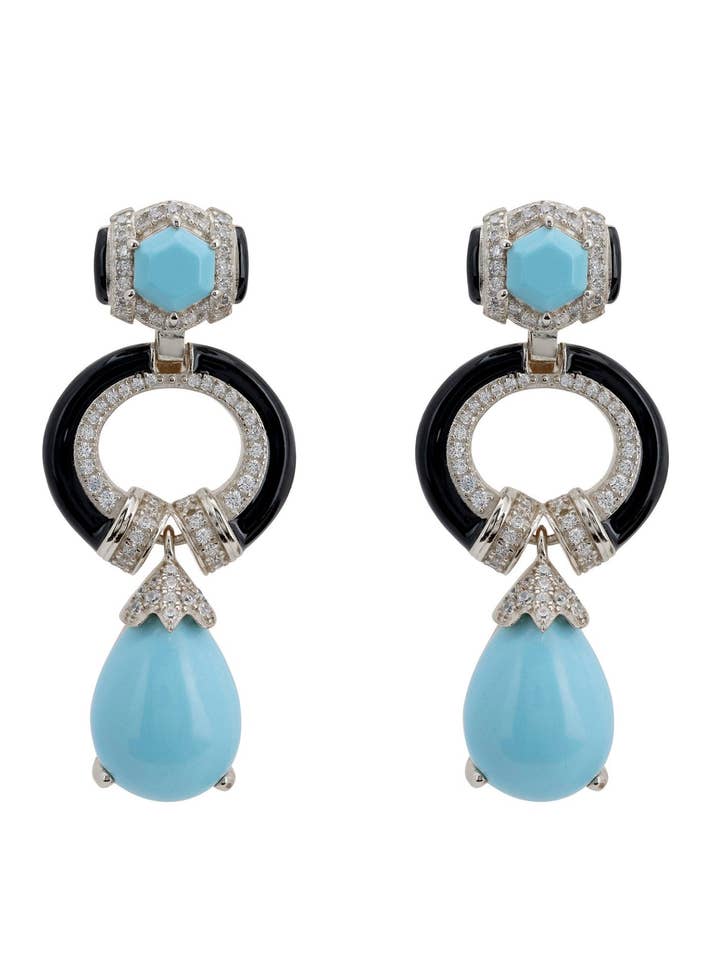 Pendientes colgantes de turquesa y esmalte Clara Bow en plata para venta al por mayor de Latelita