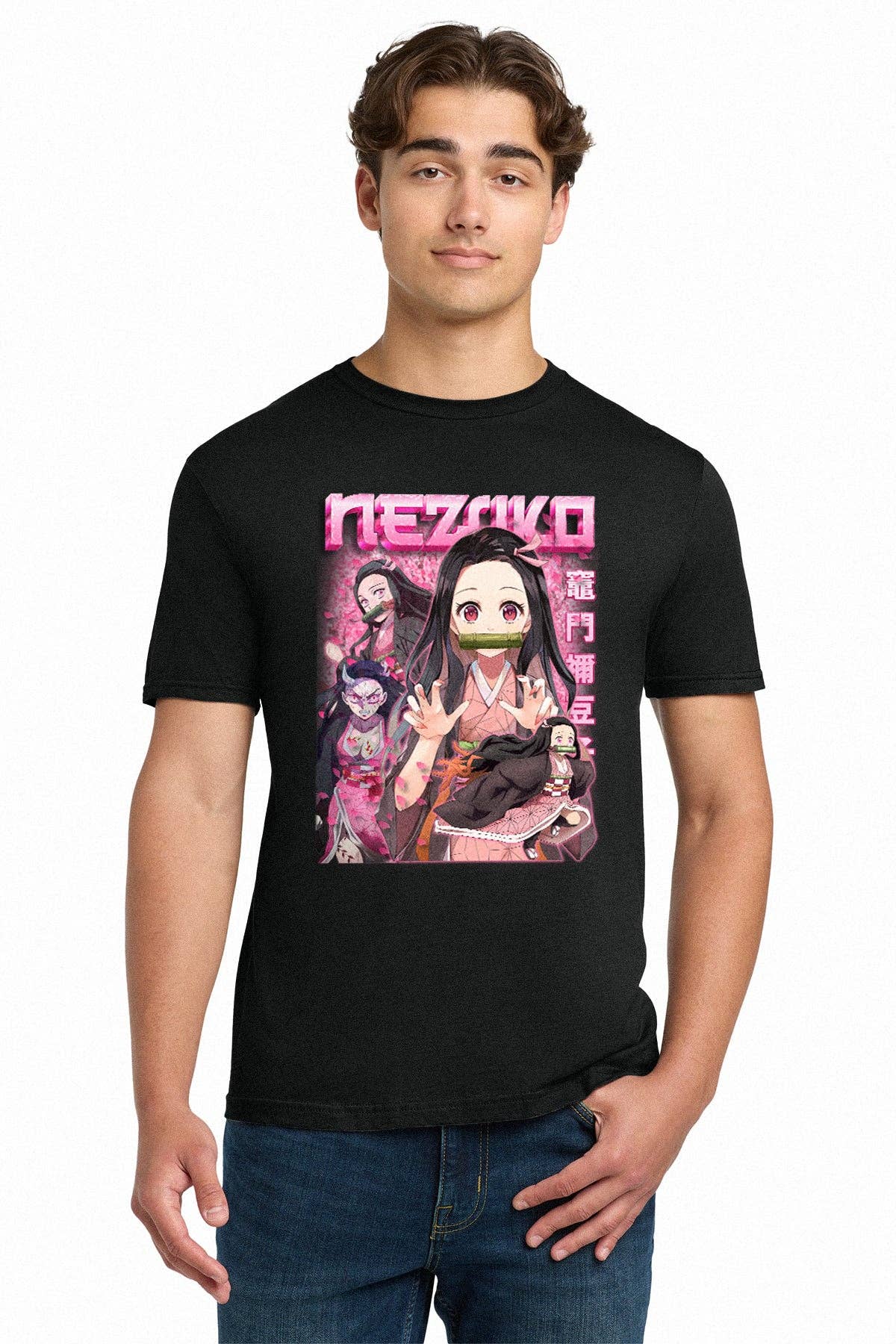 Fundom - Vendita all'ingrosso Maglietta stampata - Unisex - Maglietta unisex per adulti Demon Slayer Nezuko Kamado Fiore Rosa1