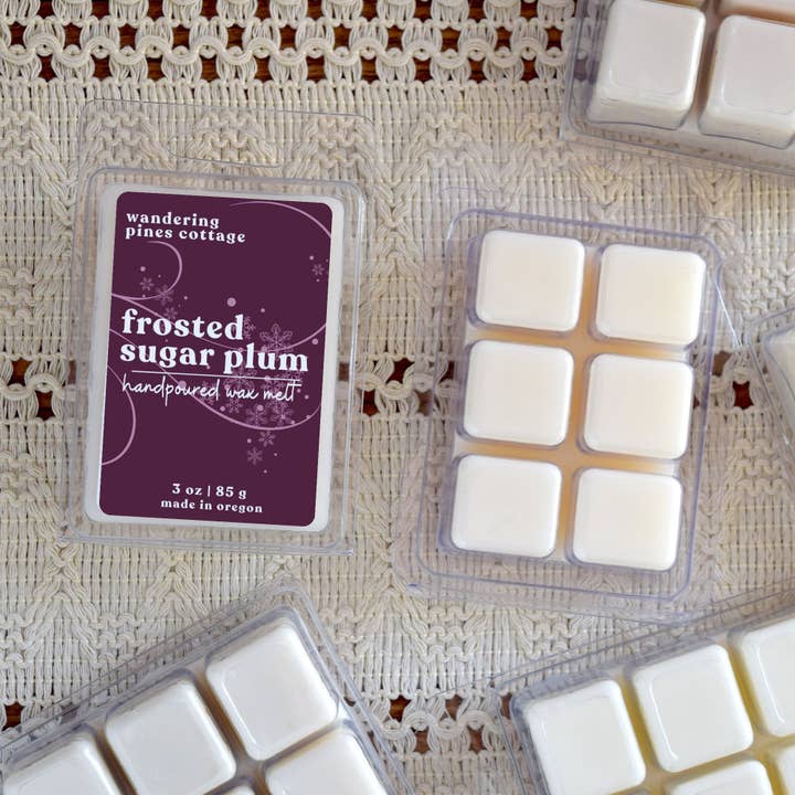 Frosted Sugar Plum Christmas Wax Melts Clamshell - 3 oz for wholesale by Wandering Pines Cottage
