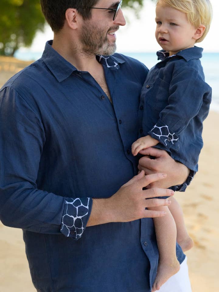 Boy's Navy Pebbles Linen Shirt for wholesale by Sophia Alexia