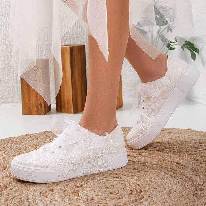 Elise - Ivory Lace Wedding Sneakers for wholesale on Faire
