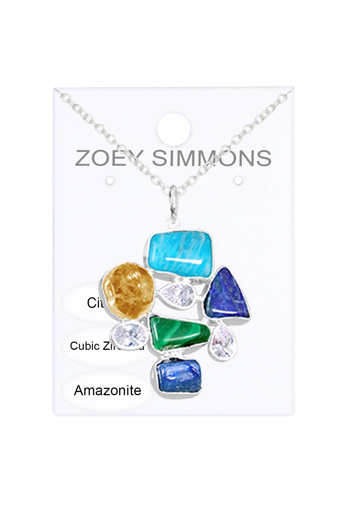 Zoey Simmons - Venta al por mayor Collares con colgantes/abalorios - Collar con colgante de geometría de piedras preciosas y circonitas de plata esterlina - SS1