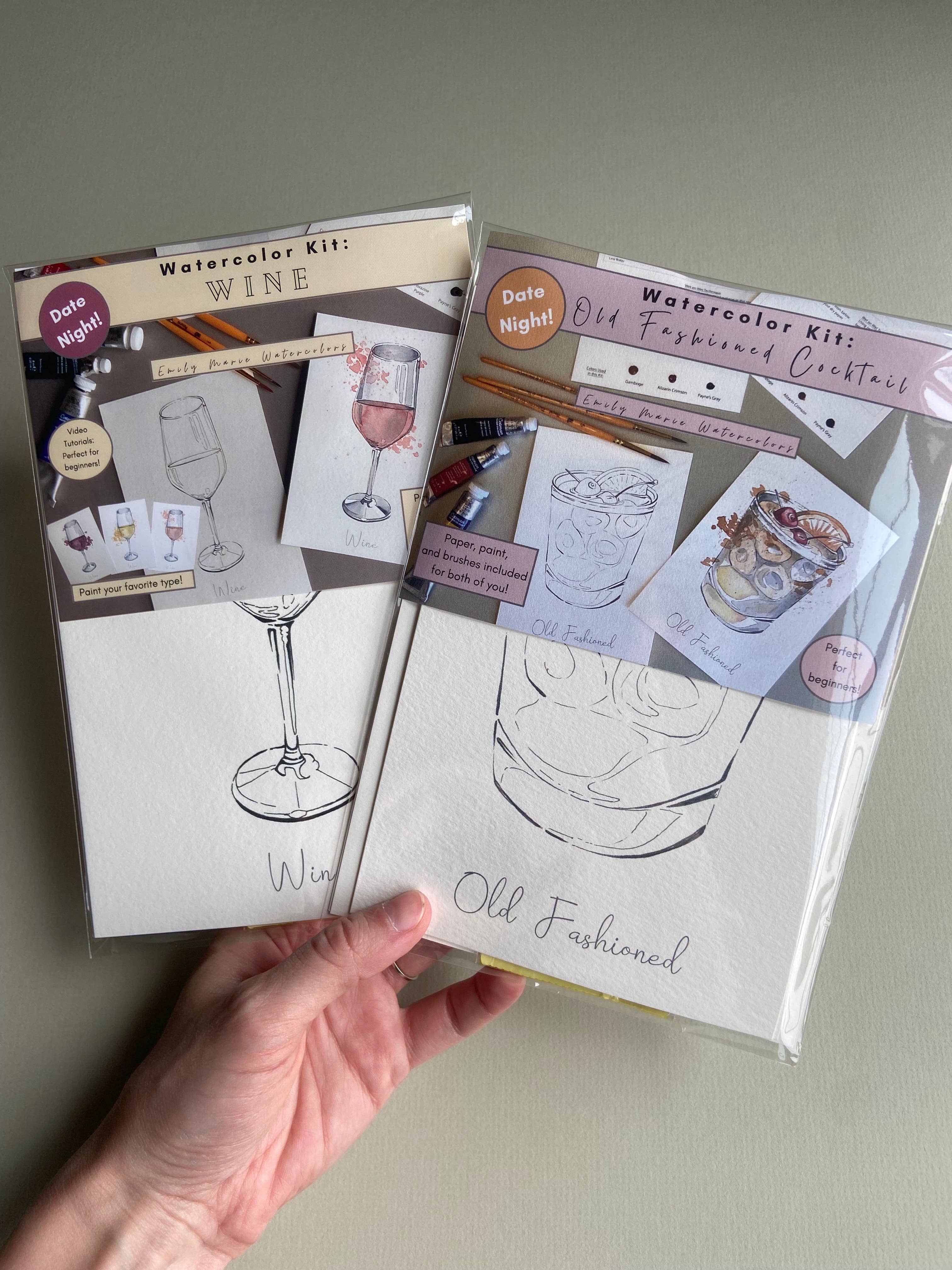 Emily Marie Watercolors - Wholesale DIY Craft Kit - Watercolor Date Night Kit: Old Fashioned Cocktail5