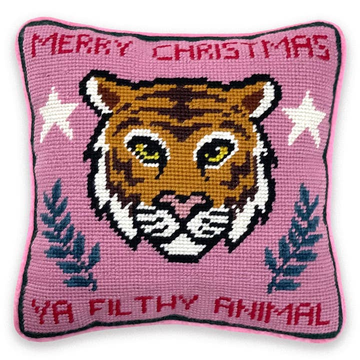 Furbish Studio - Wholesale Throw/Decorative Pillow - Filthy Animal Needlepoint Pillow