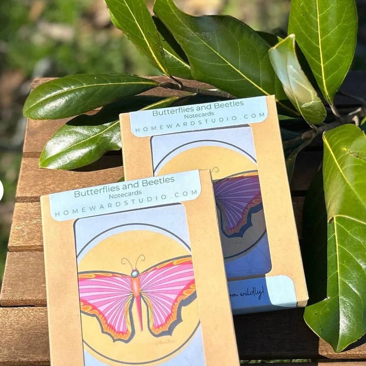 Bufferflies and Beetles Notecards for wholesale by Homeward Studio