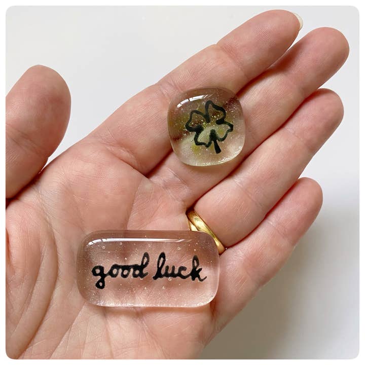 Salvia Glass - Wholesale Keepsake Coin/Token - Good luck Positivity Pebble set - fused glass pocket pebbles1