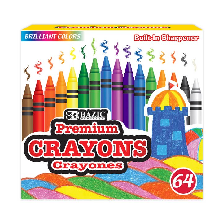 Premium Crayons 64 couleurs avec taille-crayon pour la vente par BAZIC Products