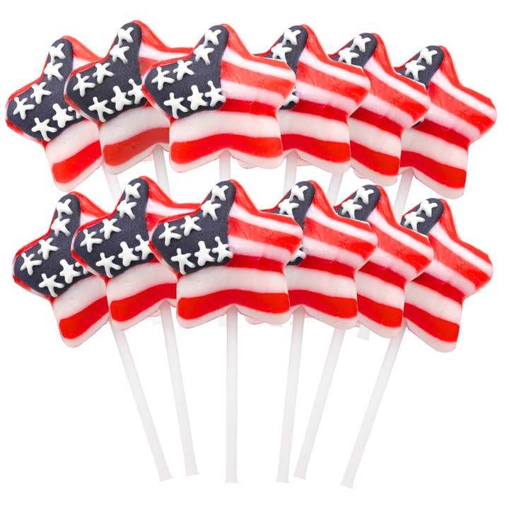 Box of American Flag Star Suckers, Individually Wrapped, 12 for wholesale by Needzo Inc