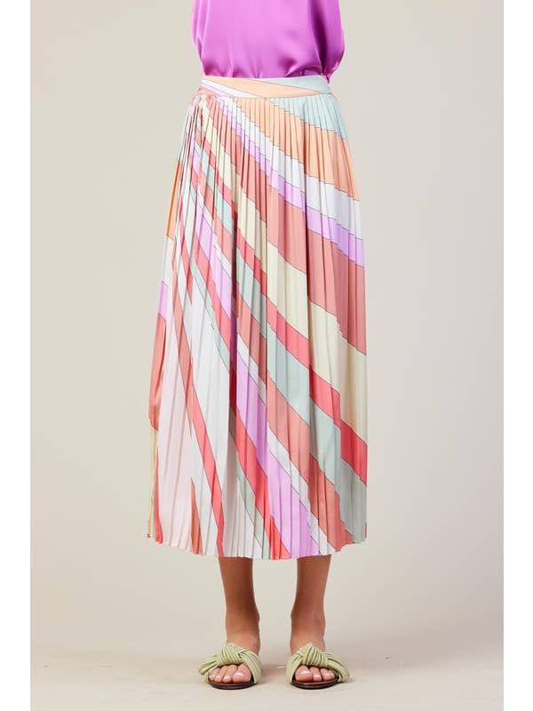 Multi Stripe Pleated Multi-Stripe Midi Skirt for wholesale on Faire2