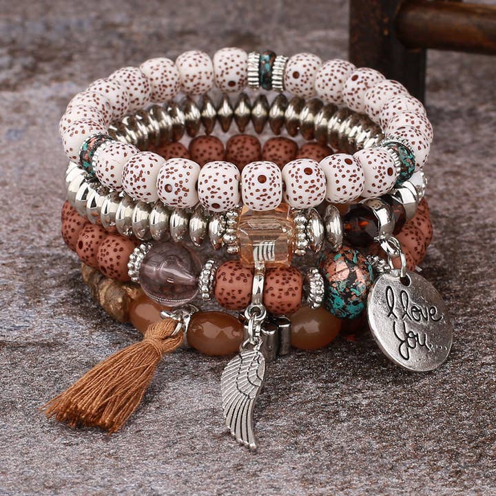 Bohemian Style Multi-Layer Wooden Beaded Bracelet for wholesale by SALINA TRADING INC
