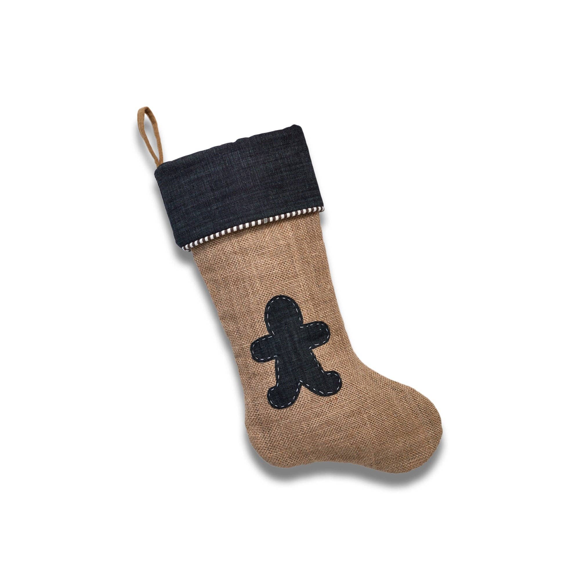 Neutral White Stripe Stitch Christmas Stocking with Velvet Cuff