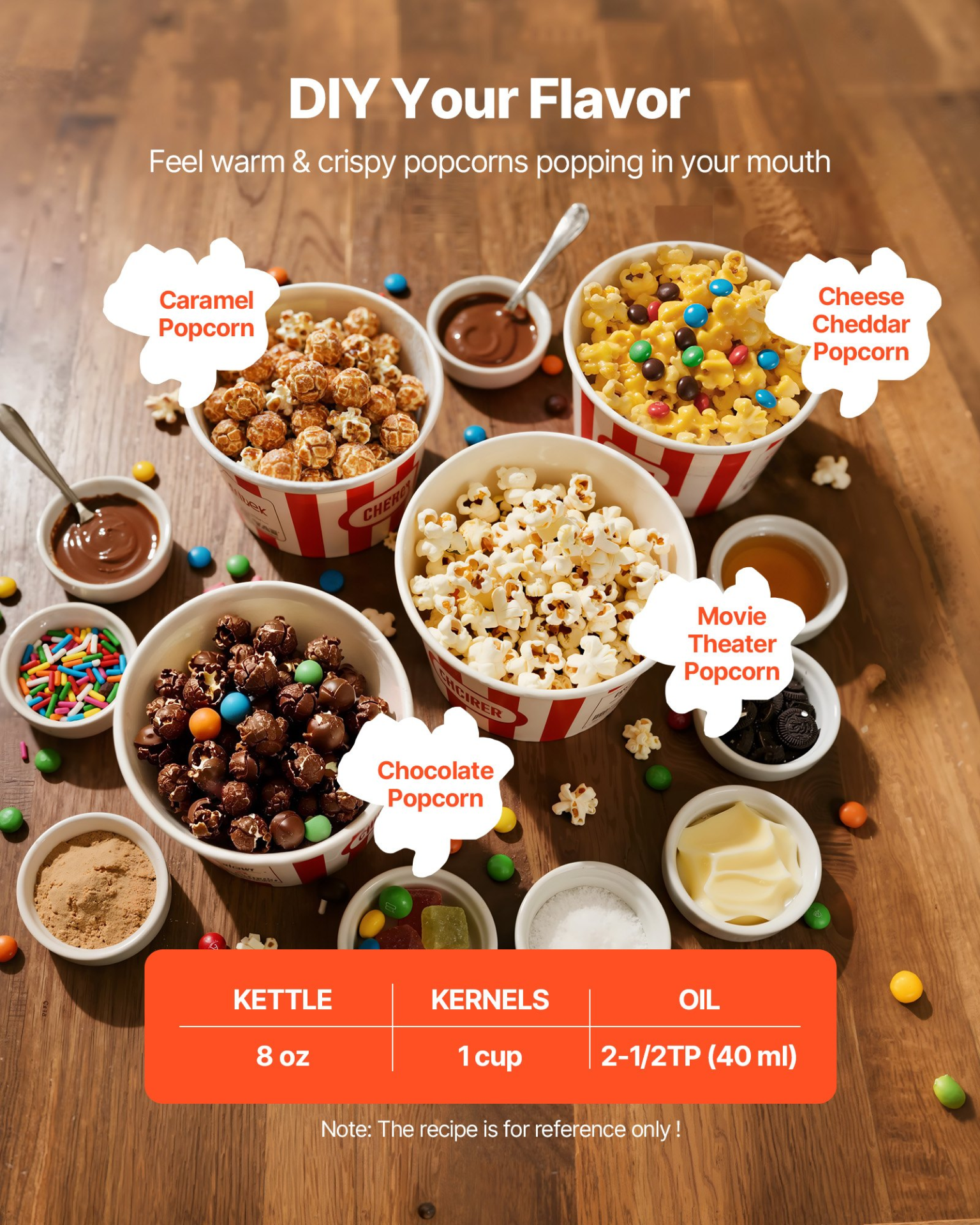 VEVOR Popcorn Machine with Cart, 8oz Stainless Steel Kettle, 800W Commercial Popcorn Maker, 48 Cups per Batch Theater Style Popper, with 2-Button Control Glass Wall PC Door 1 Scoop 3 Spoons, Red for wholesale on Faire1