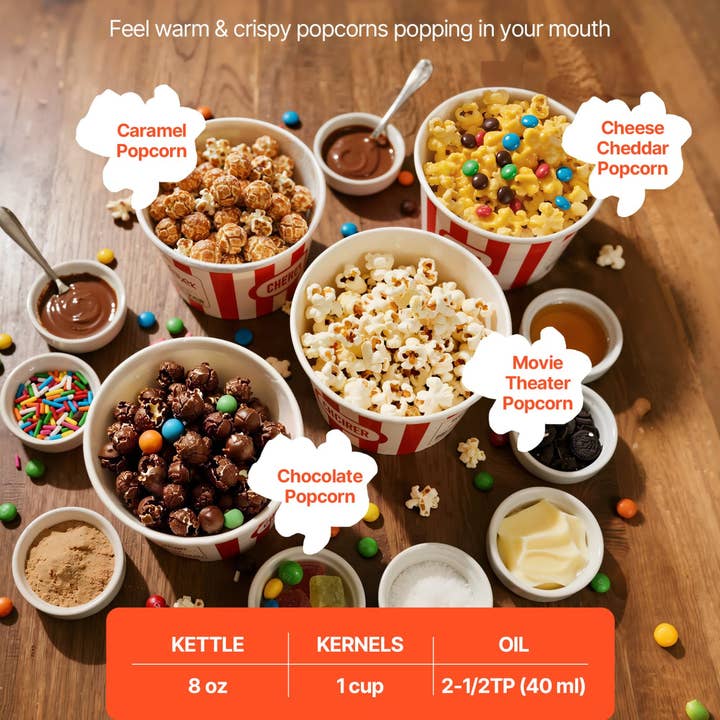 VEVOR Popcorn Machine with Cart, 8oz Stainless Steel Kettle, 800W Commercial Popcorn Maker, 48 Cups per Batch Theater Style Popper, with 2-Button Control Glass Wall PC Door 1 Scoop 3 Spoons, Red for wholesale on Faire1