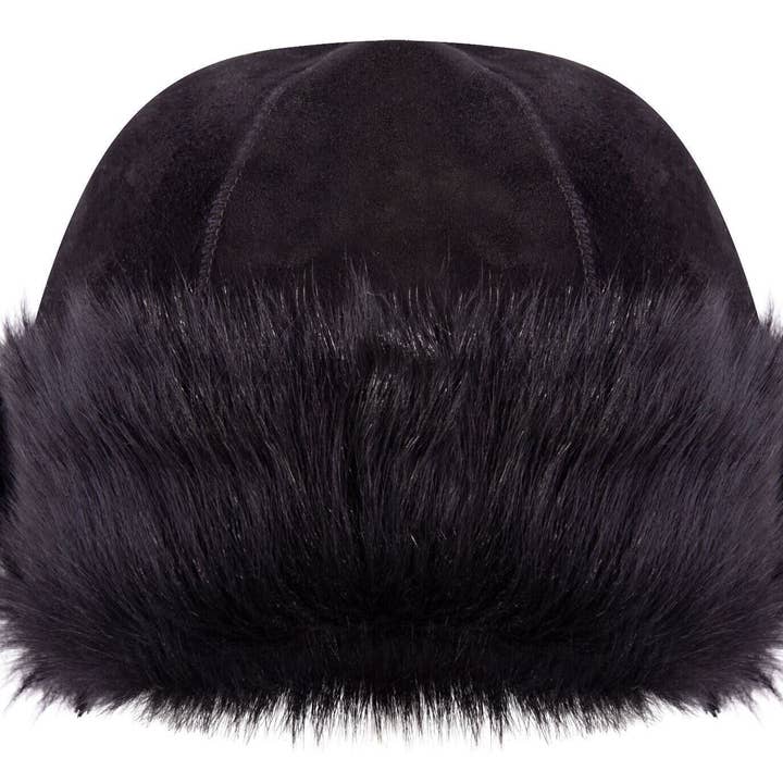 BLACK 100% Sheepskin Shearling Leather Toscana Fur Beanie Round Bucket Hat for wholesale on Faire