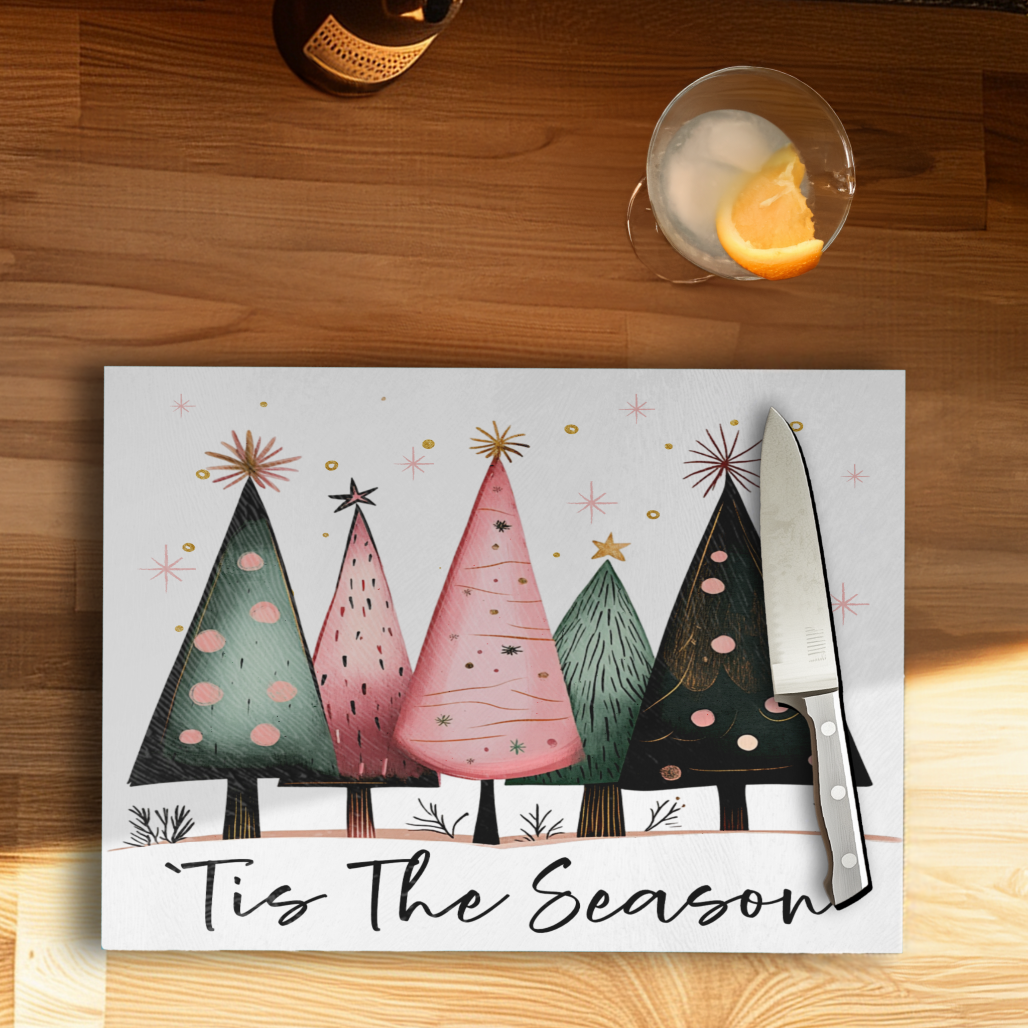 Fernville Creations - Vente Planche à découper - Planche à découper en verre trempé : Plateau de service Tis the Season3