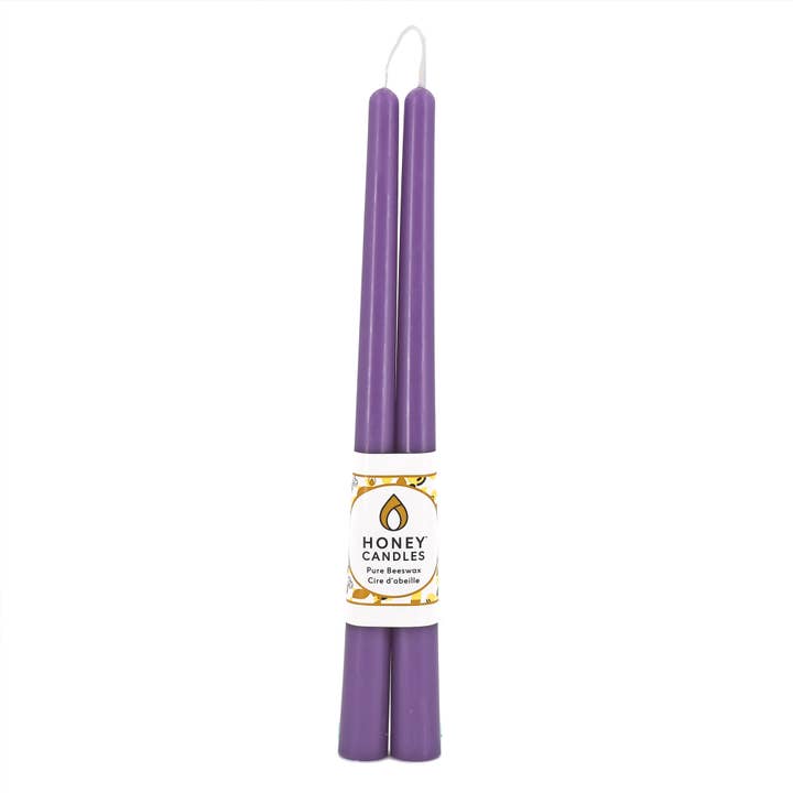Beeswax Candlesticks 12" Taper Pair- Spring Crocus for wholesale by Honey Candles