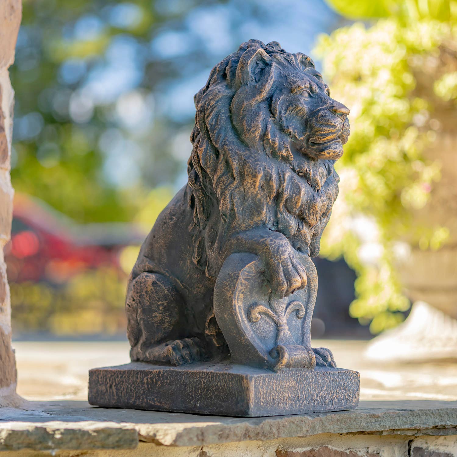 Zaer Ltd. International - Wholesale Outdoor Ornament/Decor - 21" T Magnesium Lion Sentry Statues w/Fleur-de-Lis- 2 Option1