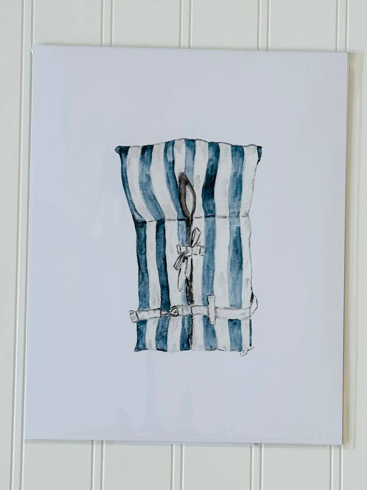 Giubbotto di salvataggio a righe blu illustrato ad acquerello 8x10 per la vendita all'ingrosso da parte di LSA-studio