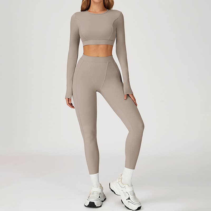 WONDERXFANS - Wholesale Activewear Set - Women's - Round-neck long-sleeve fitted top+HIGH WAIST LEGGINGS 2-PIEC0